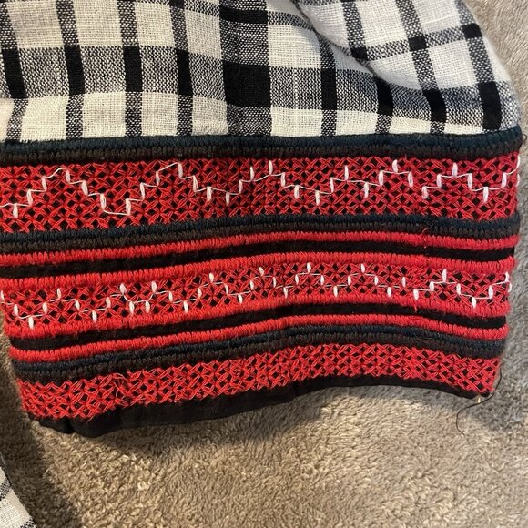 Zara Trafaluc Dress Womens Sz M Checkered Plaid Embroidered Drop Waist Mini Red - Picture 5 of 9